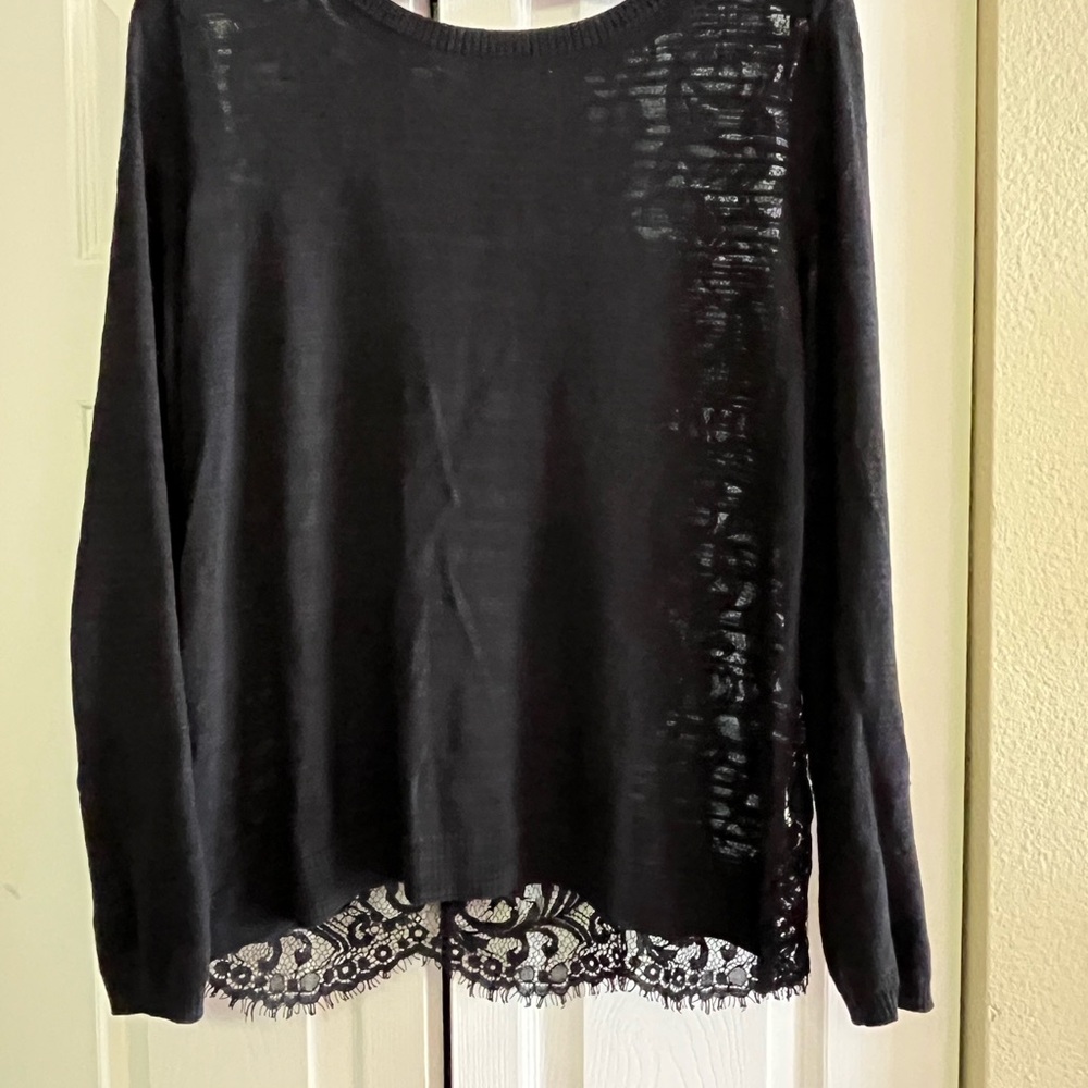 CAbi Black Long Sleeve Top with Lace Detail
